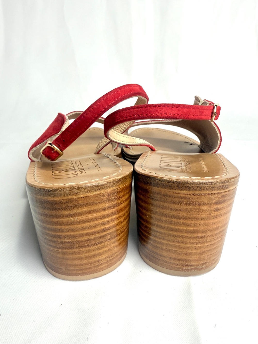 Corium Sorrento Italian Red Leather Sling Back Buckle Heels US 11 EU 42 Italy - Picture 9 of 12
